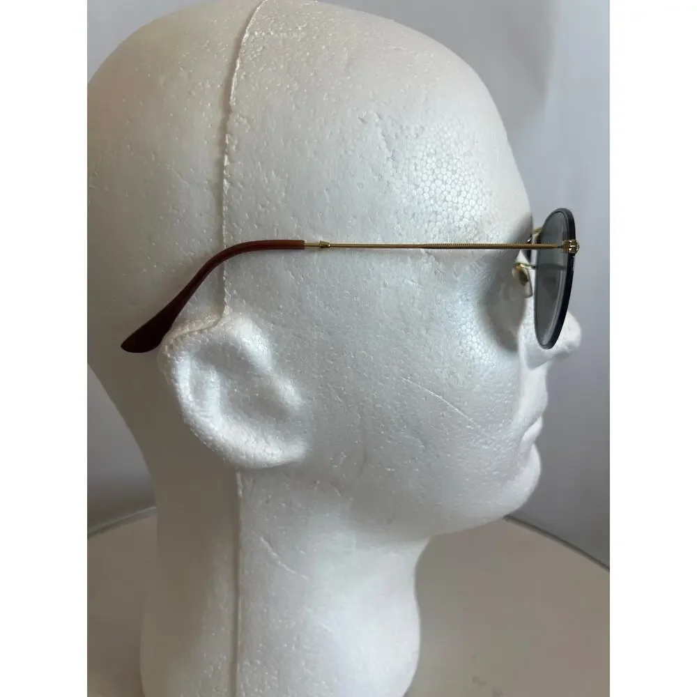 RAY BANS ROUND METAL FULL COLOR LEGEND POLISHED BLACK ON GOLD WITH CASE UNISEX